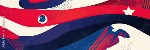 Costa Rica Independence Day abstract banner design with red blue white flag colors and geometric minimalist map silhouette background vector illustration