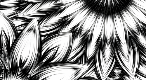 Abstract Black And White Floral Arrangement With Bold Lines Creates A Dynamic Effect