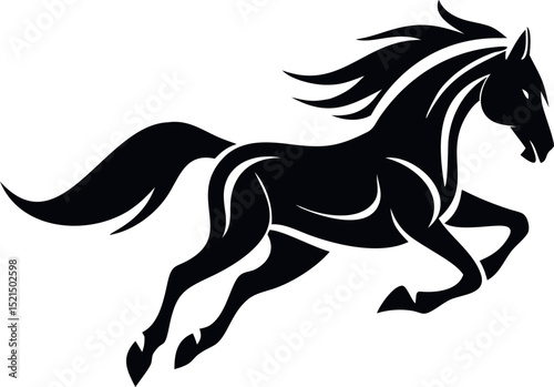 Dynamic Black Stallion Majestic Horse in Motion, Elegant Equine Illustration