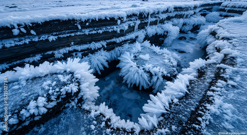 Frozen Landscape With Intricate Ice Crystals Displaying Cold Arctic Beauty