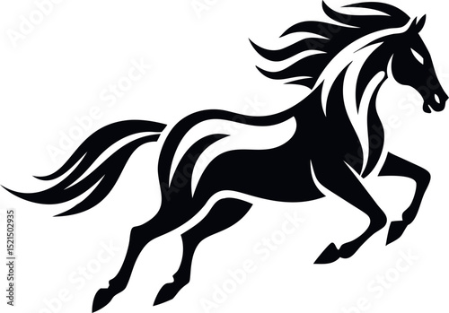 Majestic Black Stallion in Motion Dynamic Horse Illustration