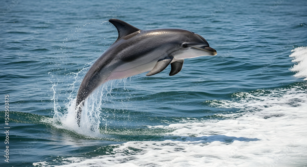 Fototapeta premium Energetic Dolphin Displaying Leaping Skills Amidst Foamy Ocean Waves