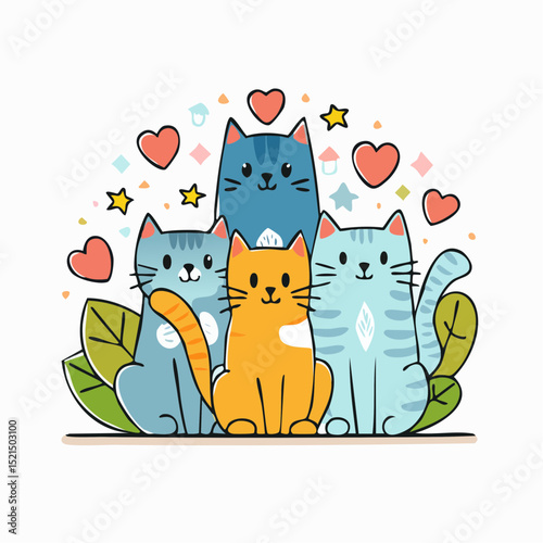 Vector illustration in trendy flat simple linear style, cats and pets, funny mascots and cartoon characters, friendly stickers and badge for advertising, social media