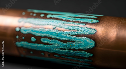 Patina Effect On Copper Pipe Close Up Abstract Surface Oxidation