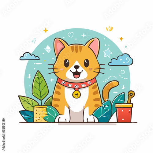 Vector illustration in trendy flat simple linear style, cats and pets, funny mascots and cartoon characters, friendly stickers and badge for advertising, social media