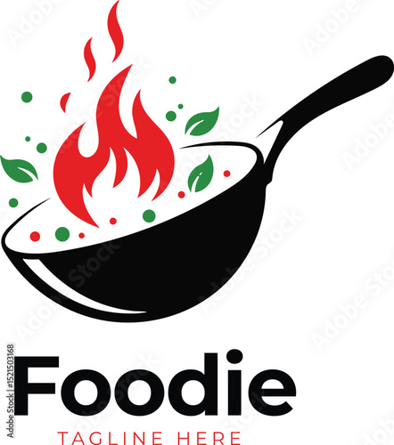 Wok And Flames Logo Design For Cooking Restaurant Kitchen Service, Modern Food Brand Identity Vector Illustration Template