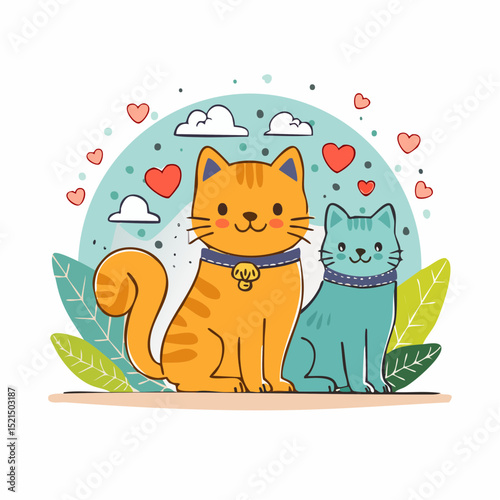 Vector illustration in trendy flat simple linear style, cats and pets, funny mascots and cartoon characters, friendly stickers and badge for advertising, social media