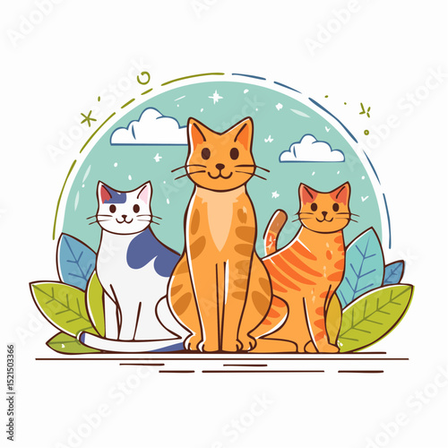Vector illustration in trendy flat simple linear style, cats and pets, funny mascots and cartoon characters, friendly stickers and badge for advertising, social media