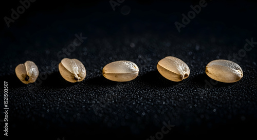 Stages Of Rice Grains Displayed On Dark Surface In Elegant Row