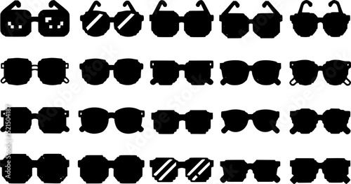 Pixel glasses, sunglasses icon set. Vector EPS
