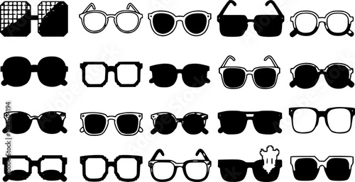 Pixel glasses, sunglasses icon set. Vector EPS
