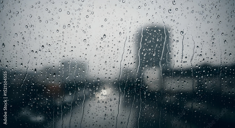 Obraz premium Urban Reflections A Misty View Of Cityscape Through Rainy Window