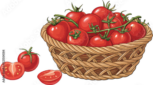 Tomatoes in Basket on White Background vector Design