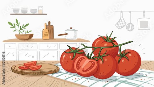 Tomato on table in Kitchen Vector design 
