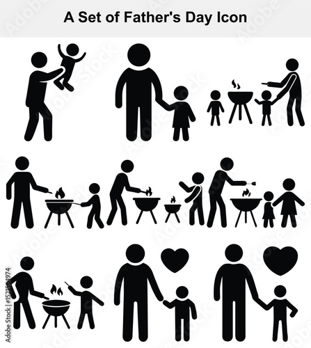 Fathers day icon set family bbq grill love