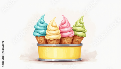 ice cream in waffle cups on a white background