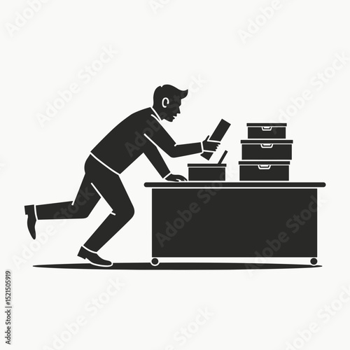 Businessman running while carrying a document near office desk  