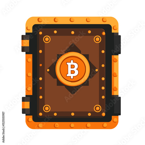 Orange and Black Vault with Bitcoin Symbol Depicting Cryptocurrency Security