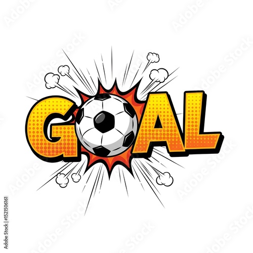 comic style goal illustration with soccer ball