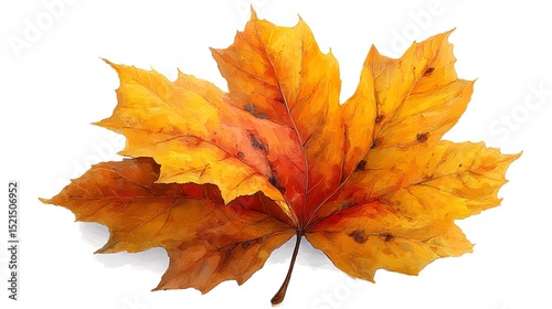 A single vibrant orange maple leaf with visible veins, isolated on a white background.