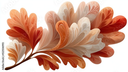 Artistic illustration of swirling, autumn-colored leaves with intricate patterns and soft gradients.