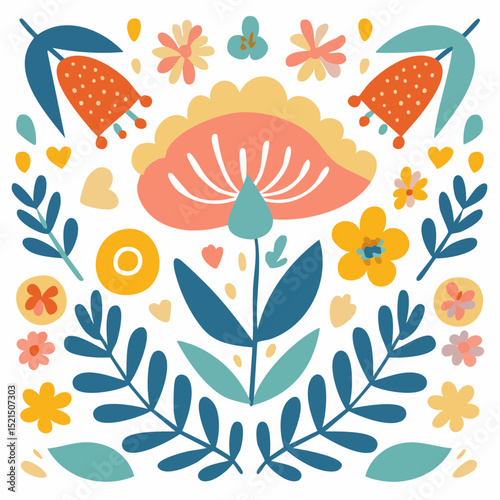 Vector illustration in simple Matisse naive and hippie groovy style, flowers and plants, floral botanic hand drawn design templates, frames and modern art prints, posters and placards