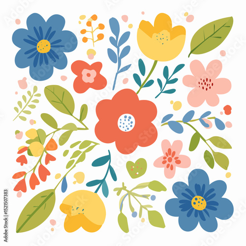 Vector illustration in simple Matisse naive and hippie groovy style, flowers and plants, floral botanic hand drawn design templates, frames and modern art prints, posters and placards