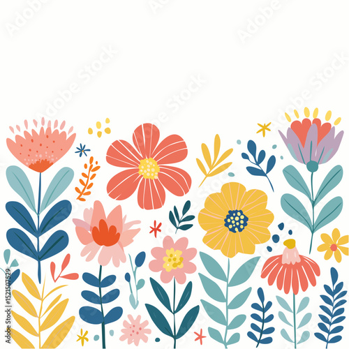Vector illustration in simple Matisse naive and hippie groovy style, flowers and plants, floral botanic hand drawn design templates, frames and modern art prints, posters and placards