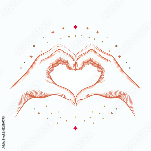 Vector abstract logo design template in trendy linear minimal style - hands making heart shape - abstract symbol for cosmetics and packaging, jewellery, hand crafted or beauty products