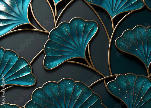 Golden Lotus Bloom | Luxury Abstract Floral Art with Turquoise & Gold Accents.Elegant Teal & Gold Lotus Flower Wall Art