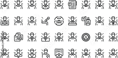 A diverse collection of line icons representing various aspects of identity and profile management
