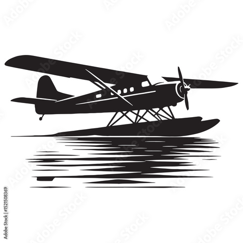 Seaplane silhouette cutting through waves – Seaplane illustration – Minimalist Seaplane vector – Vehicle silhouette

