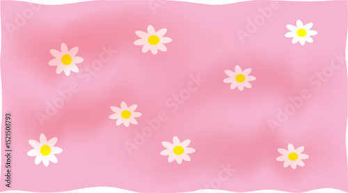 Pink abstract background with soft wavy texture of fabric with daisies. Vector illustration