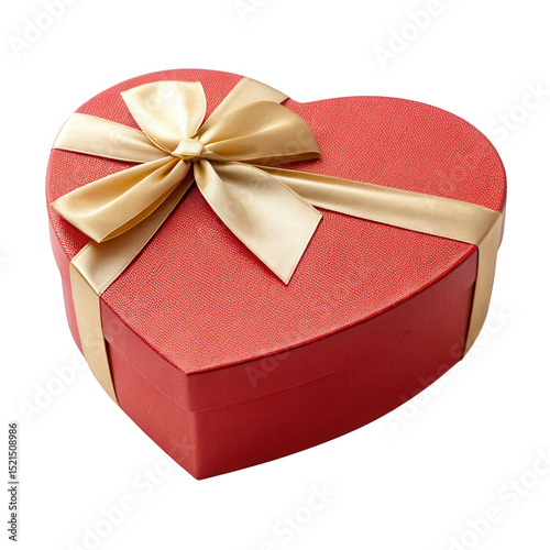 Red heart shaped gift box with gold ribbon
