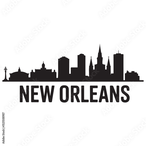 New Orleans city skyline horizontal banner. New Orleans city, USA. Vector template for your design. Vector black silhouette. with white background