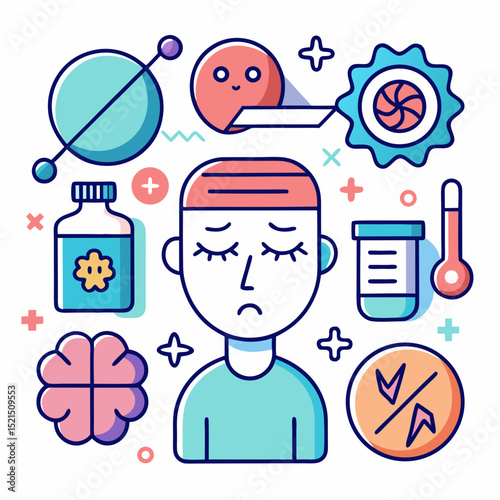 European Migraine Awareness Vector Icons and Illustrations