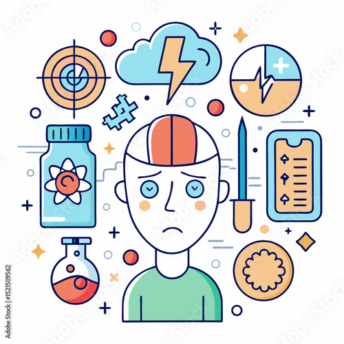 European Migraine Awareness Vector Icons and Illustrations
