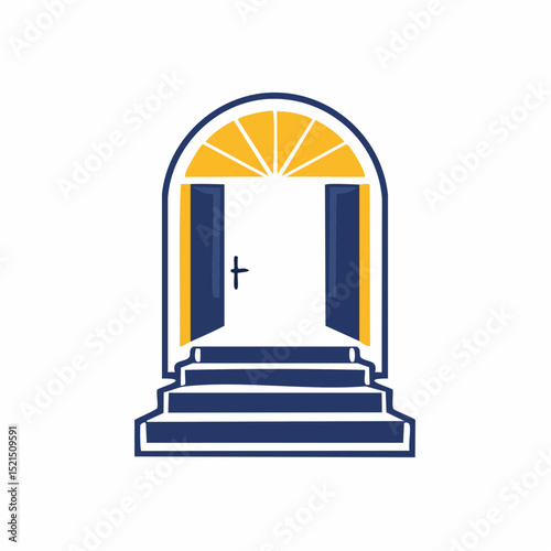 Vector logo design template in simple minimal style, magical and mystical symbols, tattoo signs - entrances, doors and windows with steps and staircases