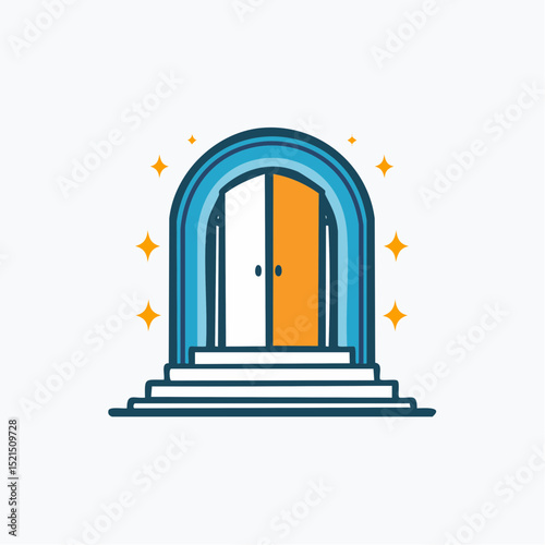 Vector logo design template in simple minimal style, magical and mystical symbols, tattoo signs - entrances, doors and windows with steps and staircases