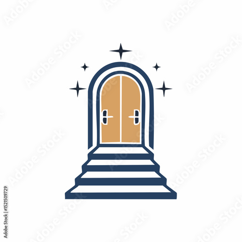 Vector logo design template in simple minimal style, magical and mystical symbols, tattoo signs - entrances, doors and windows with steps and staircases