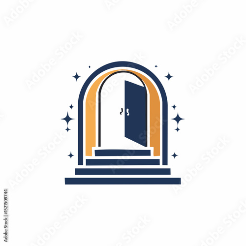 Vector logo design template in simple minimal style, magical and mystical symbols, tattoo signs - entrances, doors and windows with steps and staircases