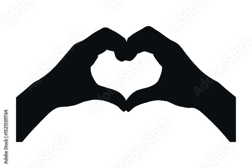 Black Silhouette of Hands Forming a Heart Shape on a White Background Symbolizing Love and Affection for Graphic Design
