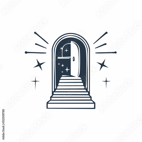 Vector logo design template in simple minimal style, magical and mystical symbols, tattoo signs - entrances, doors and windows with steps and staircases