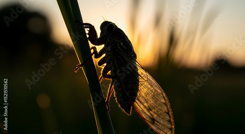 Cicada Silhouette At Dusk Capturing Nature's Beauty And Insect Life