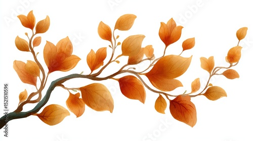 A branch with orange autumn leaves, illustrated in a delicate and artistic style on a white background.