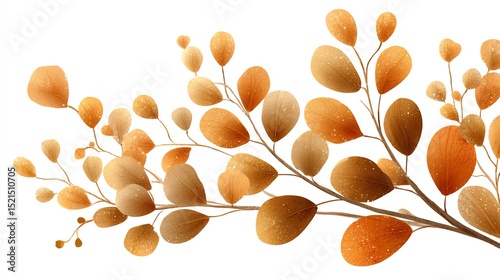 Delicate golden-brown leaves on slender branches against a white background, creating an elegant, autumn-inspired botanical design.
