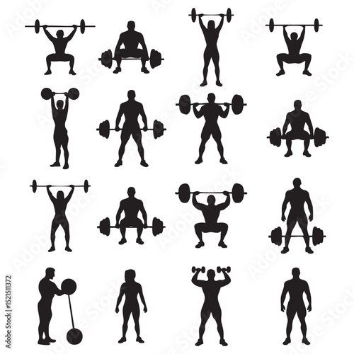 Weightlifting silhouettes diverse exercises fitness strength training