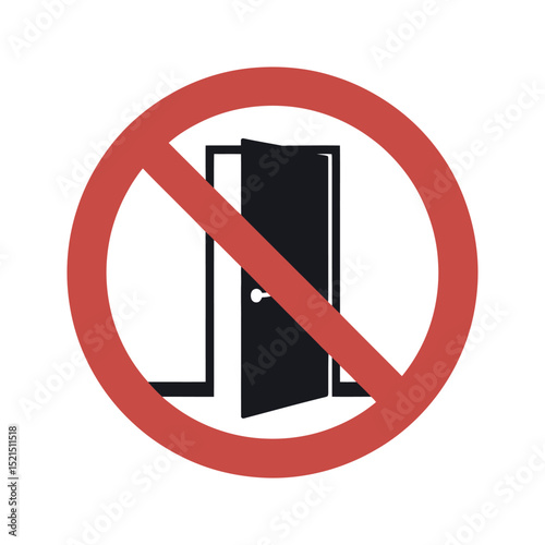 Prohibition Sign for Door Access Indicating No Entry or Restricted Access Represented by a Red Circle and Slashed Door Icon