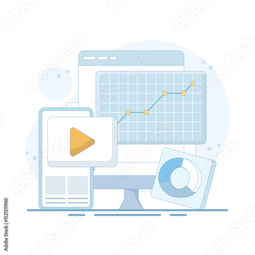 Social media post concept. Engaging content. Video marketing strategy. Social media to create engaging content. Video content story. Digital marketing or campaign. Flat design.