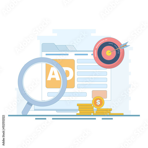 Paid Marketing Concept, PPC Campaigns increase website traffic. Digital advertising, Search marketing, PPC Advertising. PPC advertising for website promotion. Flat design illustration.